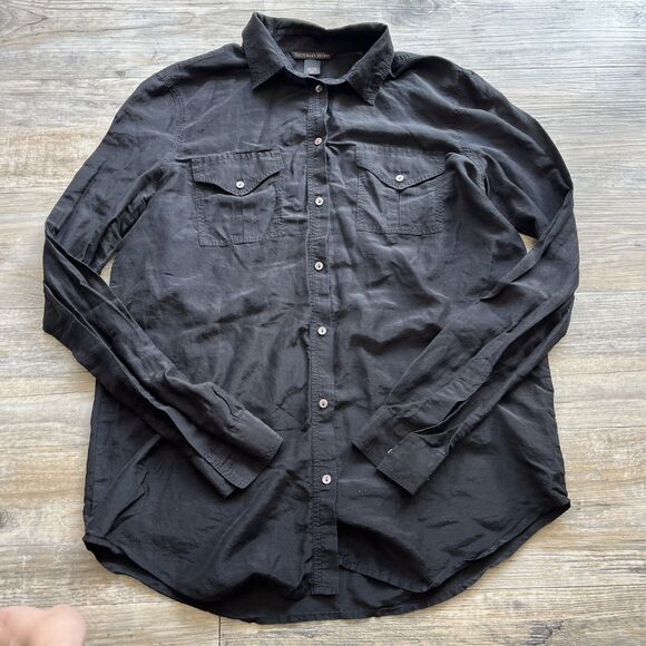 Victoria's Secret Button Up Black Blouse Small Y2K Minimalist Classic - Picture 1 of 11